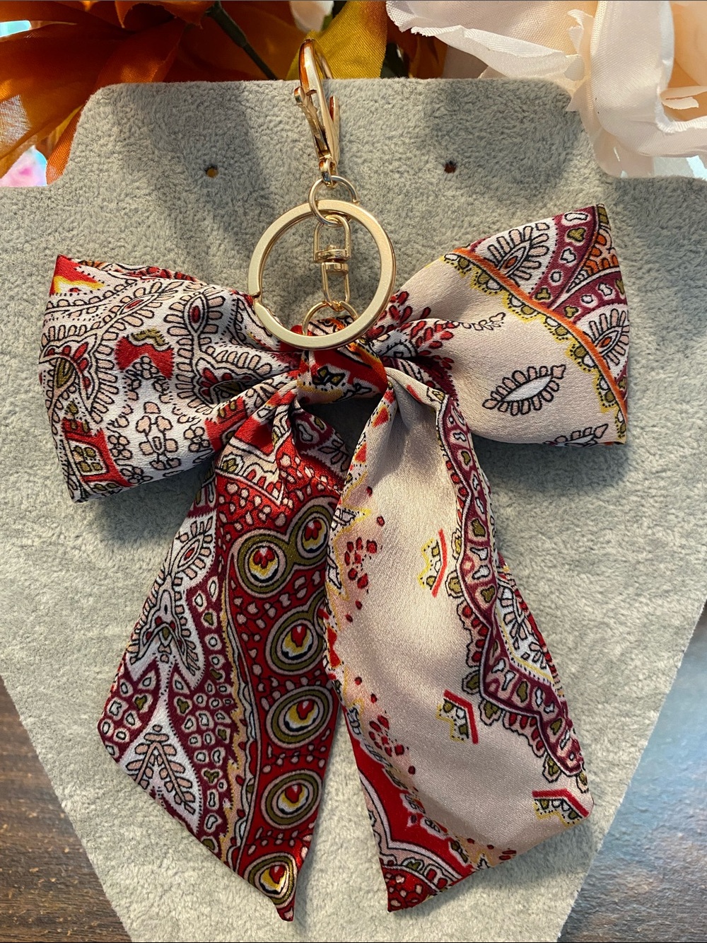 NIP Red Paisley Bow Keychain & Purse Charm - Women Accessories